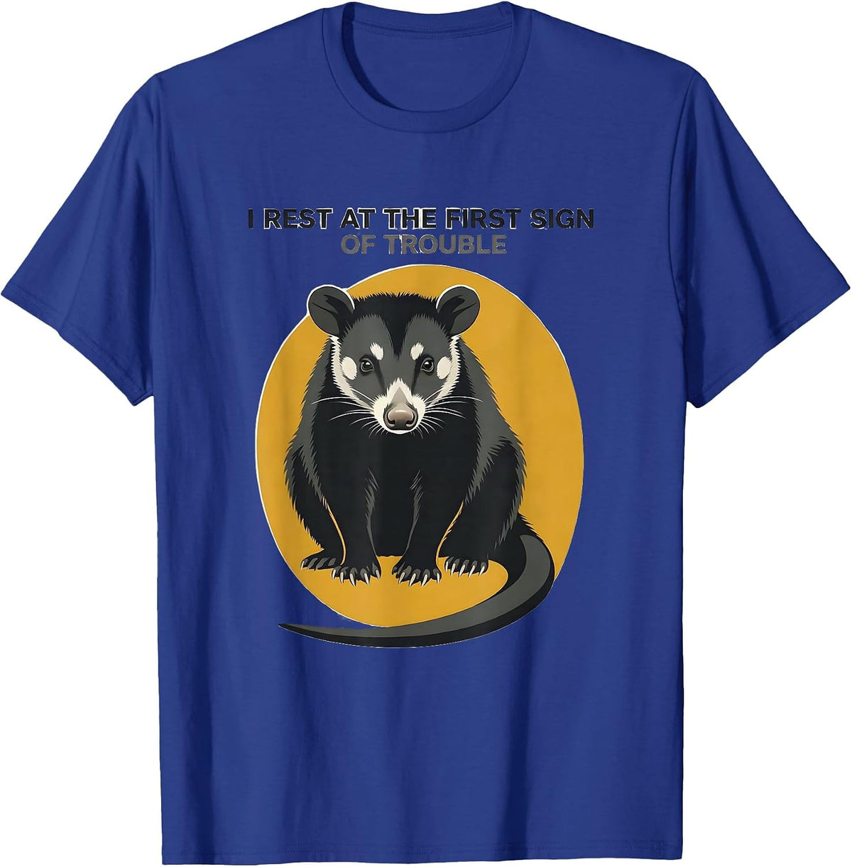 I Rest At The First Sign Of Trouble Funny Opossum Deadpan T-Shirt - Royal Blue