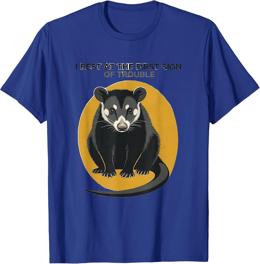 I Rest At The First Sign Of Trouble Funny Opossum Deadpan T-Shirt - Royal Blue