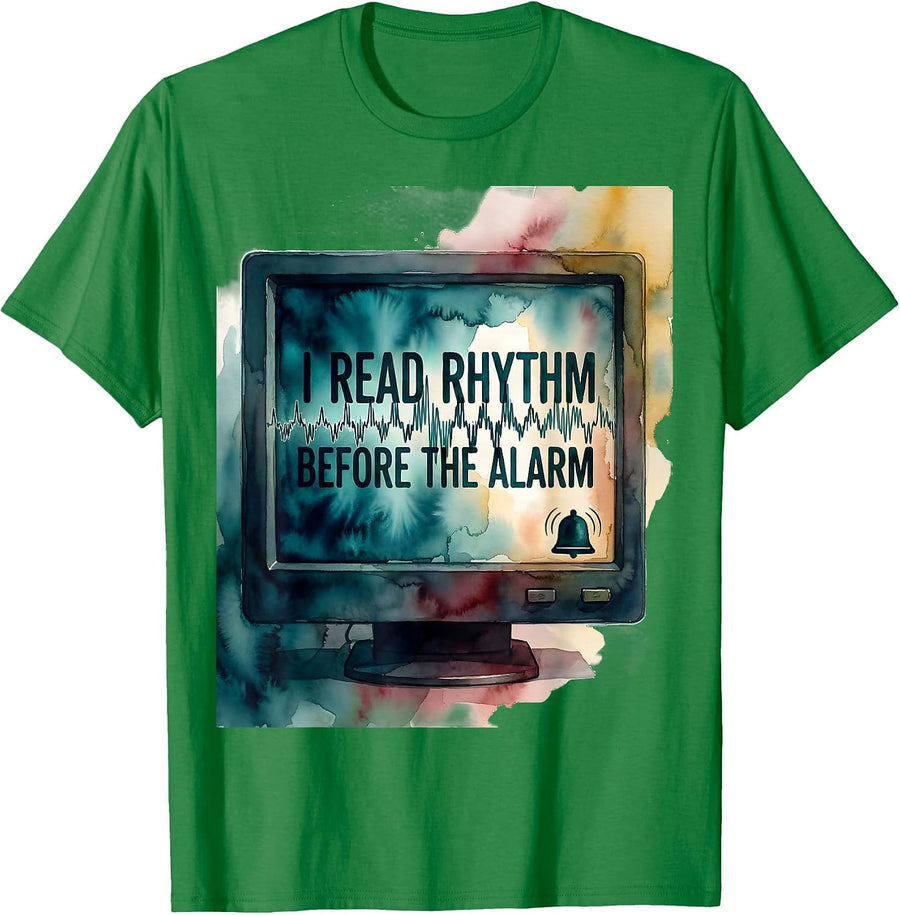 Men's I Read Rhythm Before The Alarm Funny Cardiac Monitor Tech T-Shirt - Kelly Green