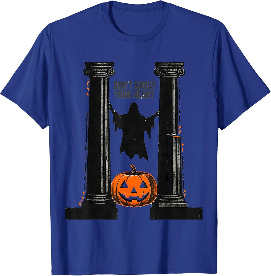 Don't Ghost Your Heart Stencil Graphic Halloween Mental T-Shirt - Royal Blue