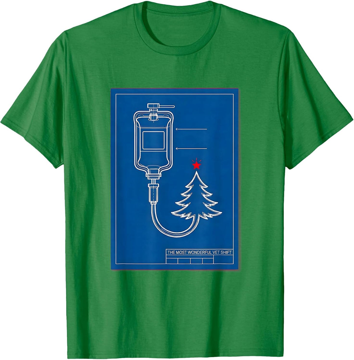Men's The Most Wonderful Vet Shift Technical Blueprint Veterinary T-Shirt - Kelly Green