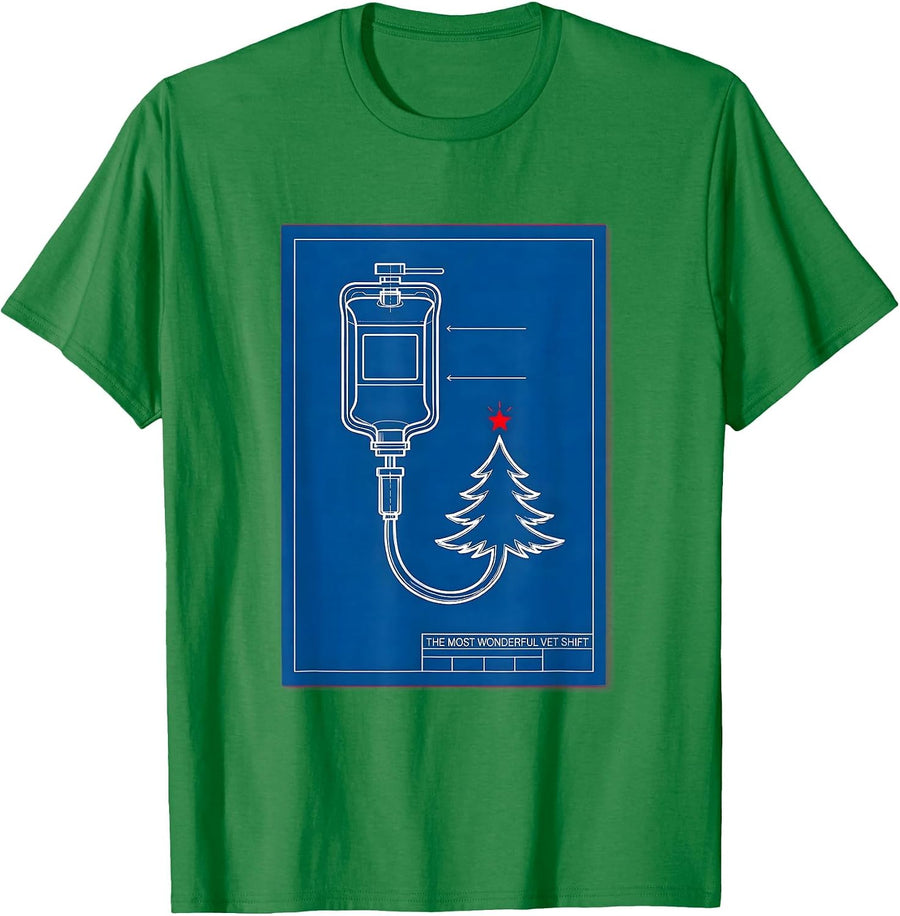 Men's The Most Wonderful Vet Shift Technical Blueprint Veterinary T-Shirt - Kelly Green