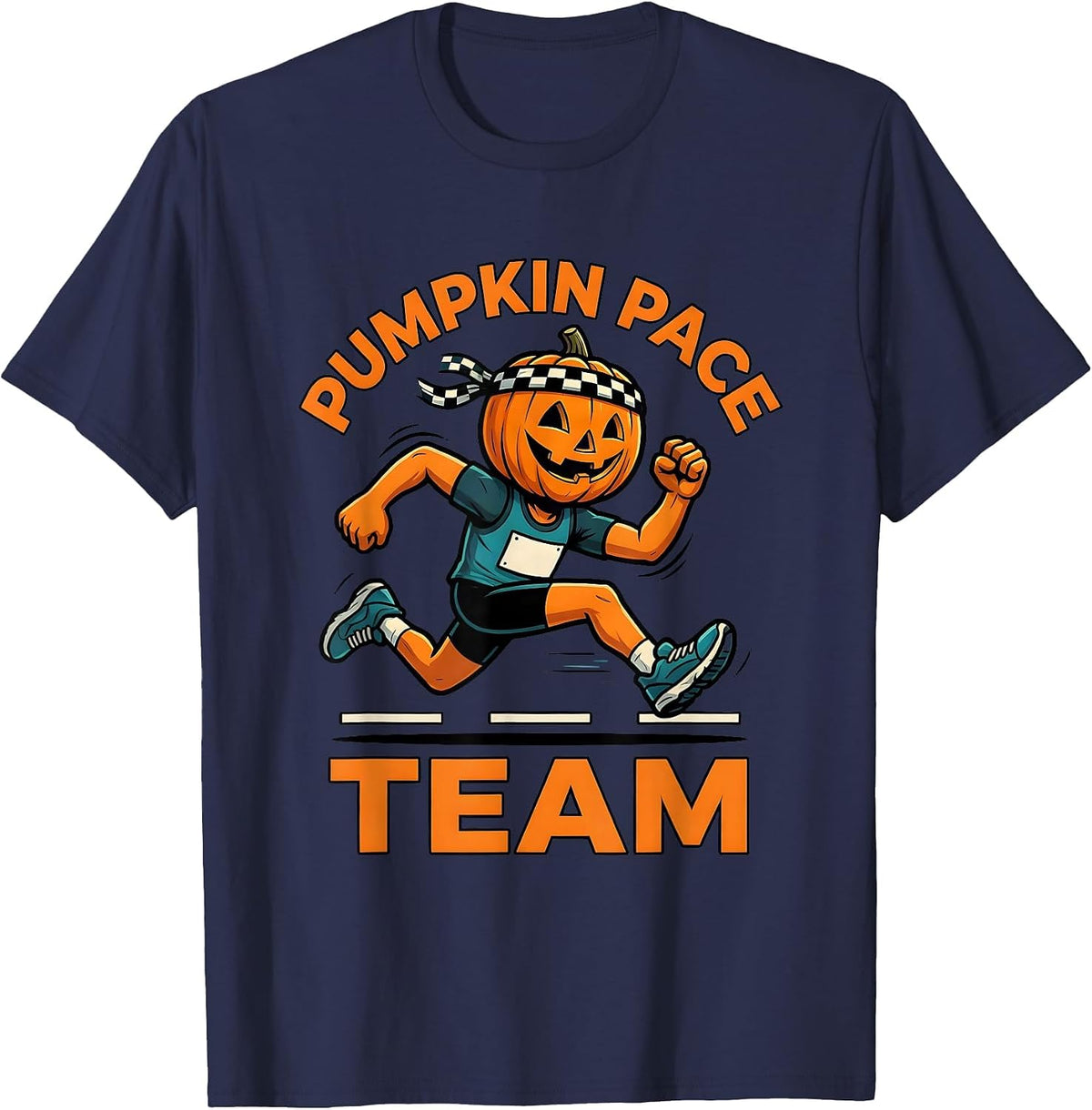 Pumpkin Pace Team Funny Runner Halloween Costume Marathon T-Shirt - Navy Blue