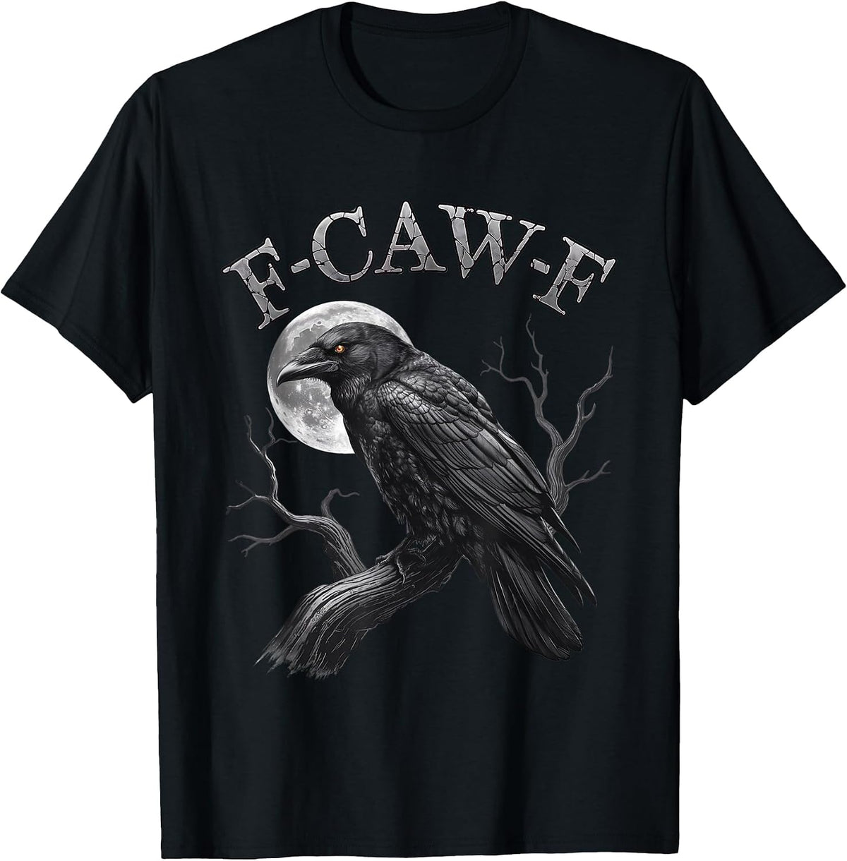F-Caw-F Black Crow Moon Vintage Retro Halloween Dark Humor Tee T-Shirt - Black