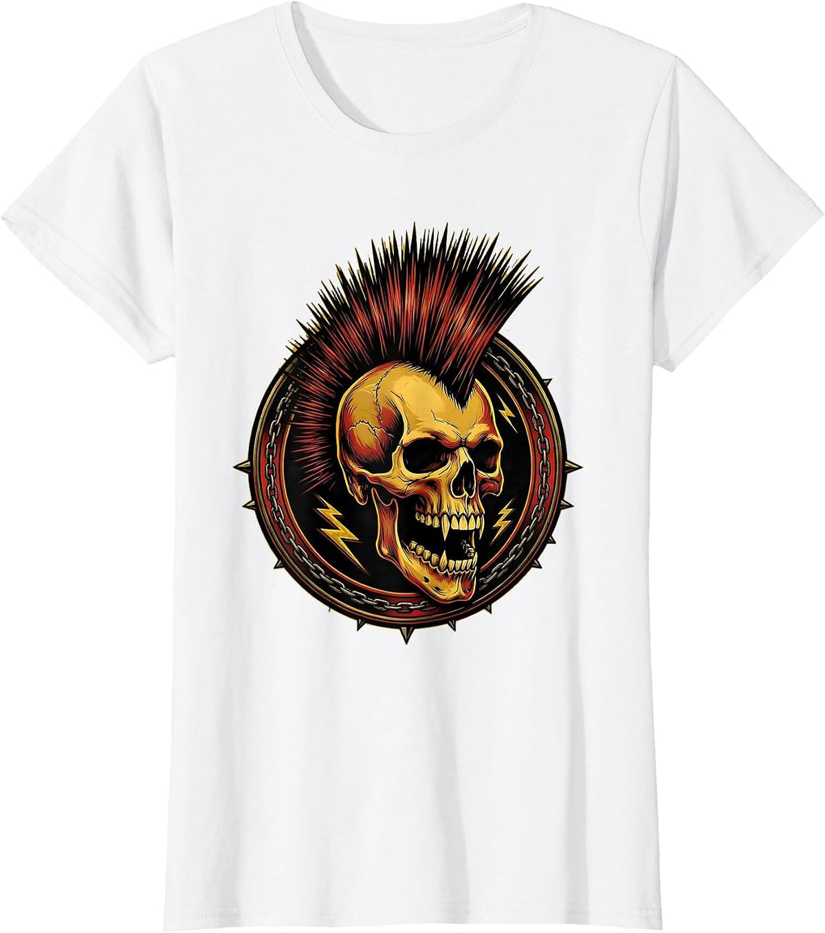 Punk Skull Mohawk Graphic Design T-Shirt - White