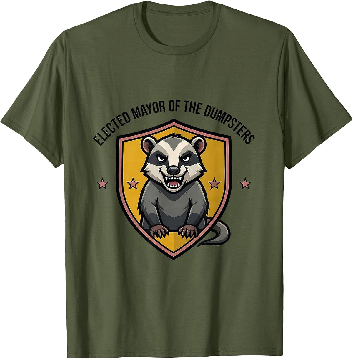 Men's Elected Mayor Of The Dumpsters Funny Opossum Mascot Logo T-Shirt - Olive Green