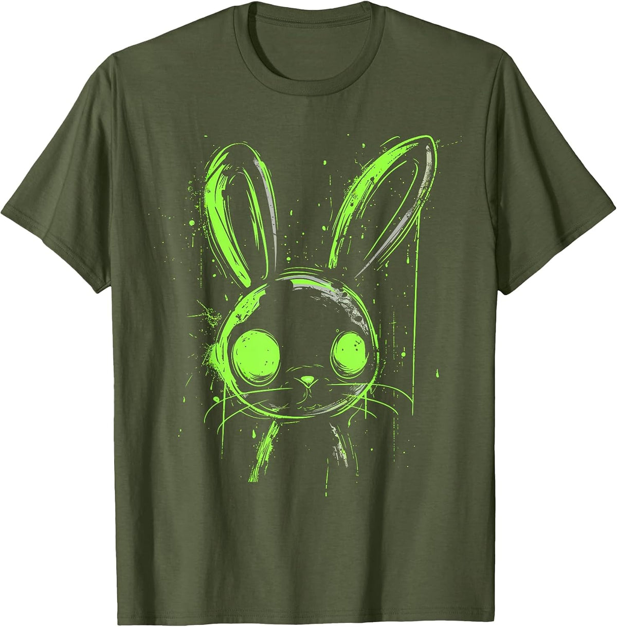 Pastel Goth Bunny Rabbit Green Creepy Cute Grunge Aesthetic T-Shirt - Olive Green