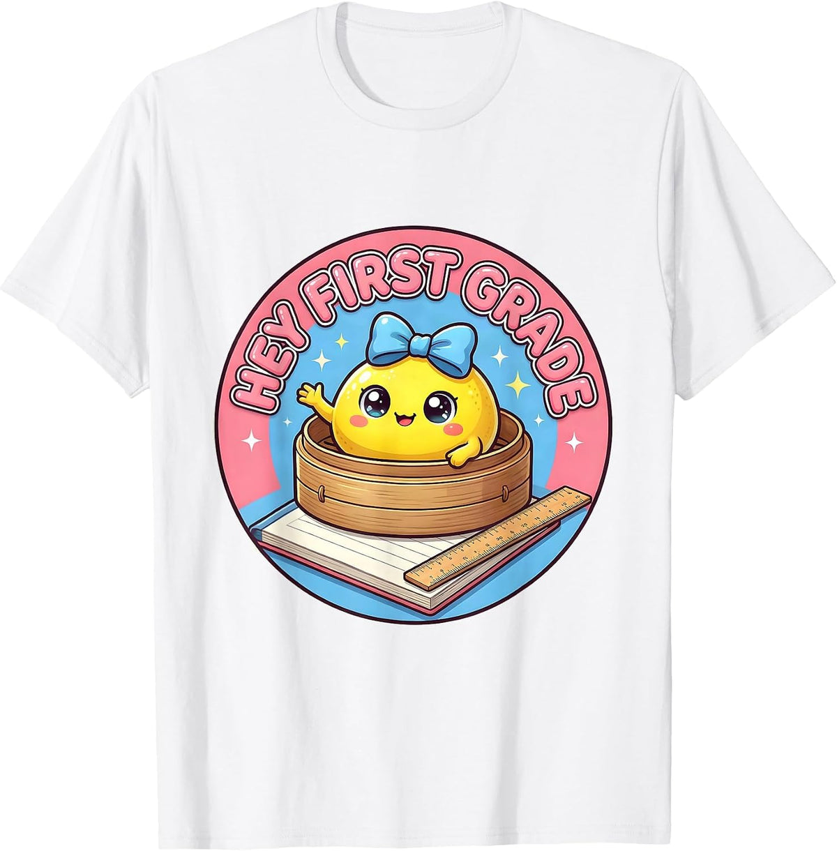Men's Hey First Grade Cute Dumpling Back to School Girl Teacher T-Shirt - White