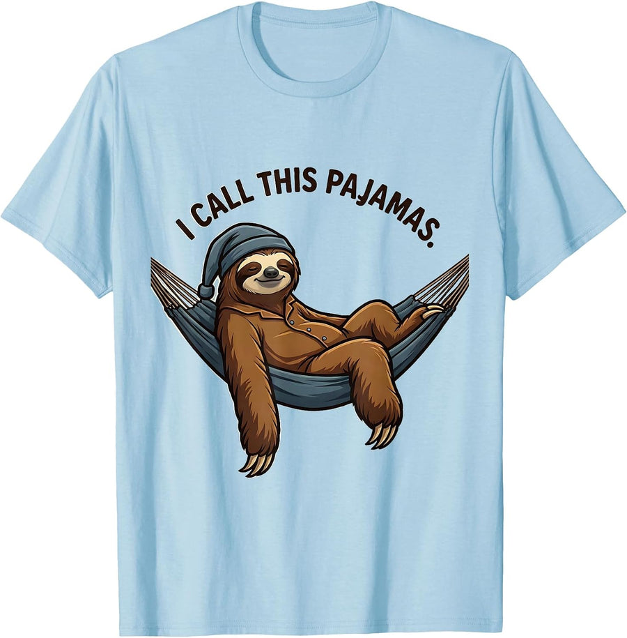Men's I Call This Pajamas Funny Sloth Lover Sleepwear Humor T-Shirt - Baby Blue