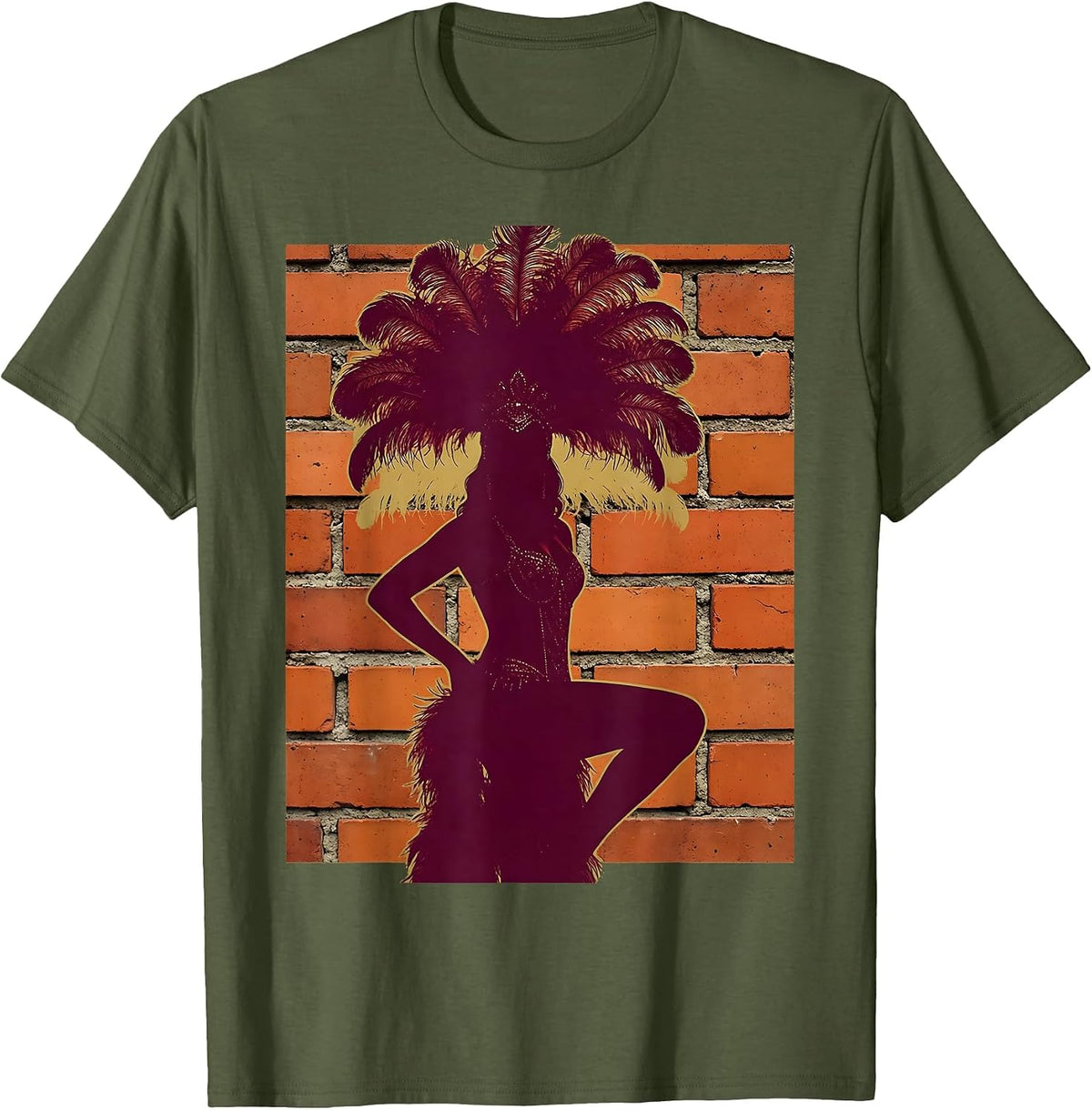 Showgirl Shadow Backstage Brick Wall Graphic T-Shirt - Olive Green