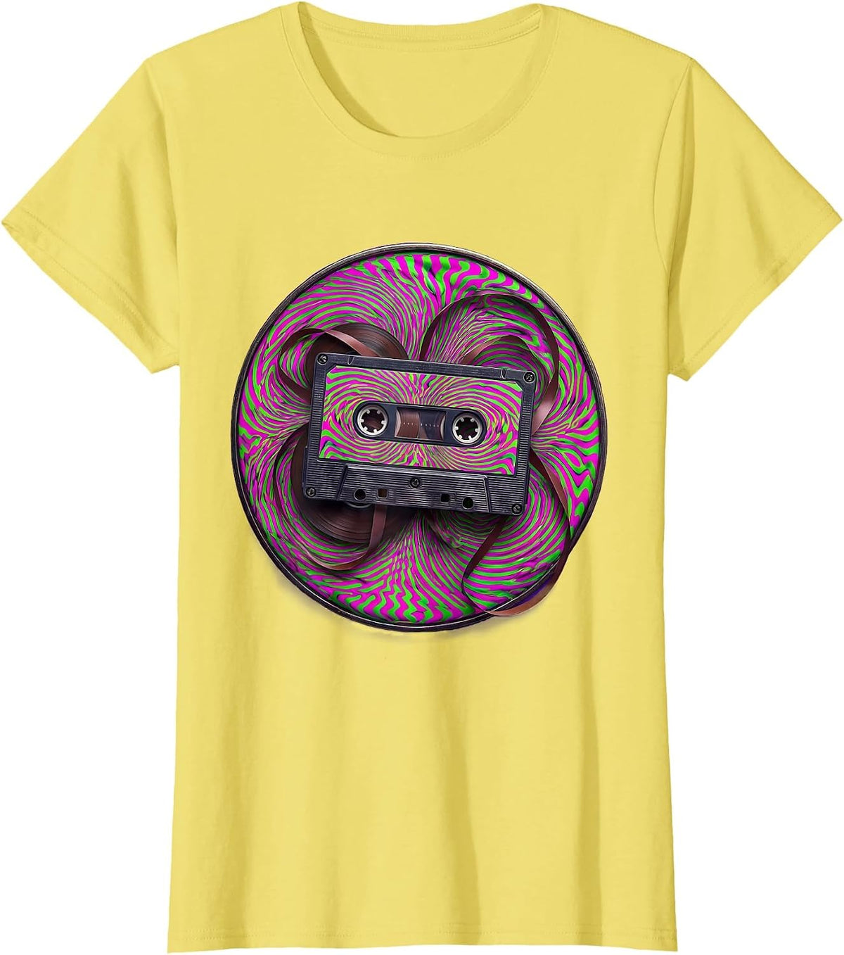 Vintage Cassette Tape 80s Rock Band Graphic T-Shirt - Lemon Yellow
