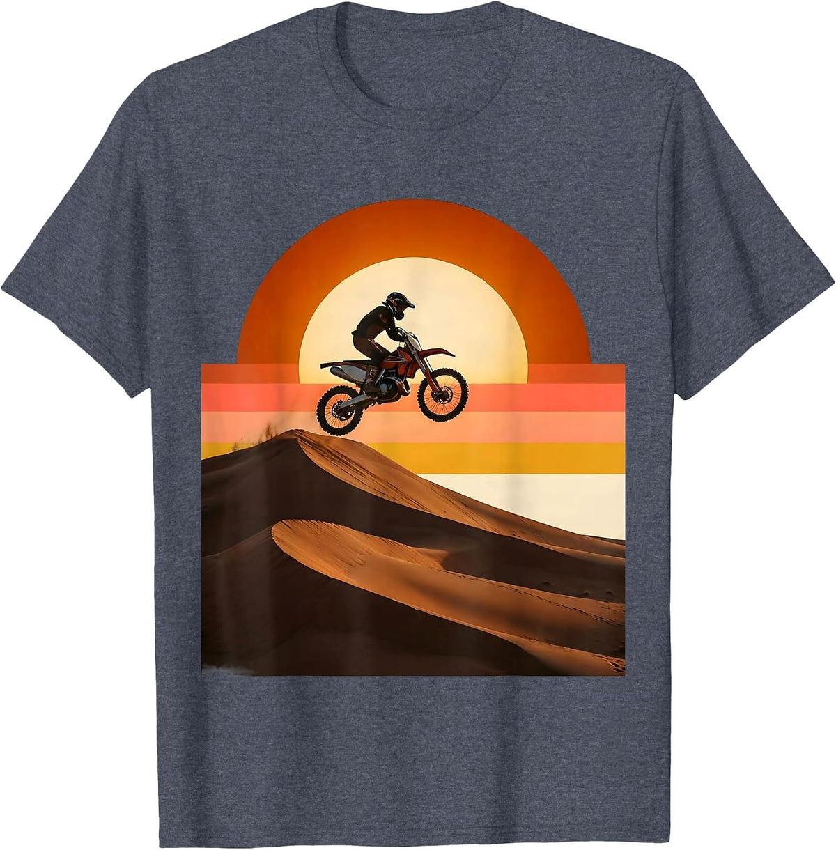 Dirt Bike Desert Dunes Motocross Rider Graphic T-Shirt - Heather Blue