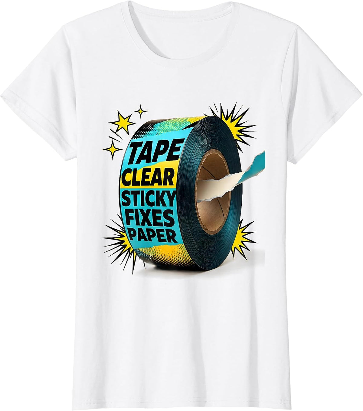 Women's Tape Clear Sticky Fixes Paper Pop Art Teacher Halloween T-Shirt - White