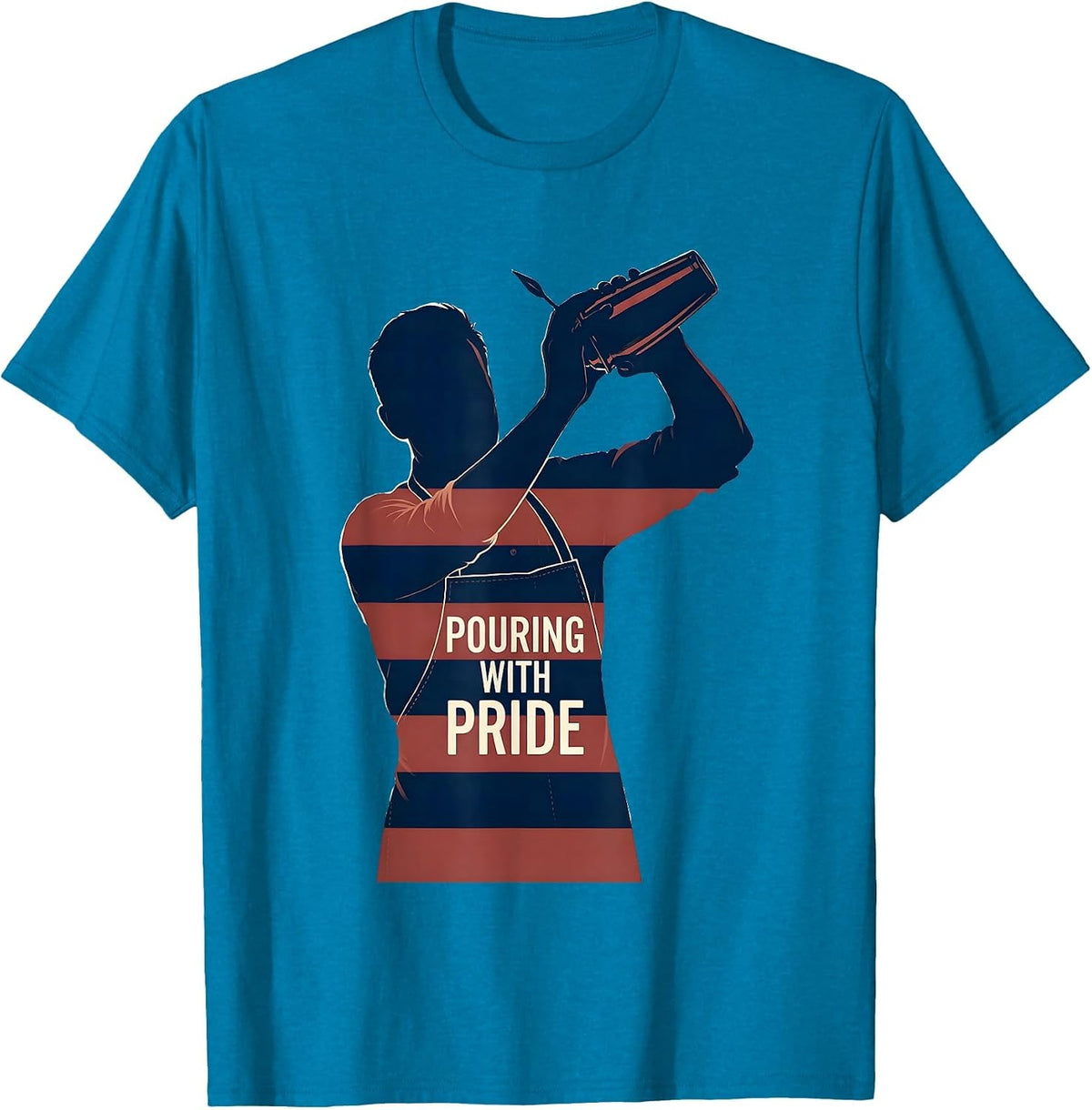 Pouring With Pride Patriotic Bartender American Flag T-Shirt - Sapphire Blue