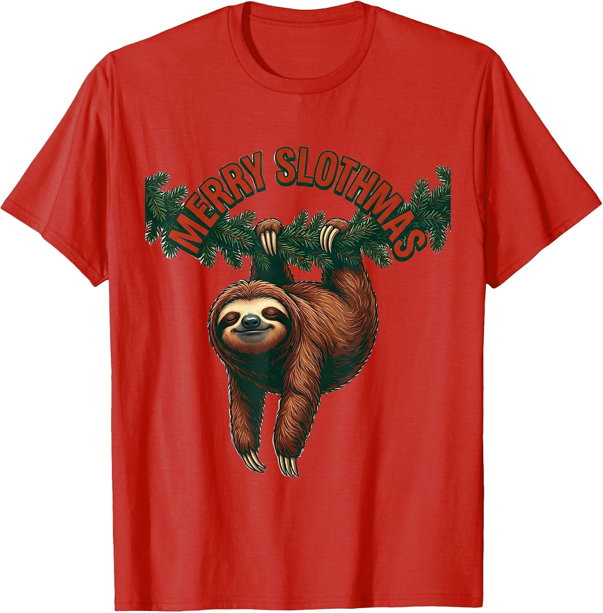 Men's Merry Slothmas Funny Sloth Lover Holiday Humor T-Shirt - Red