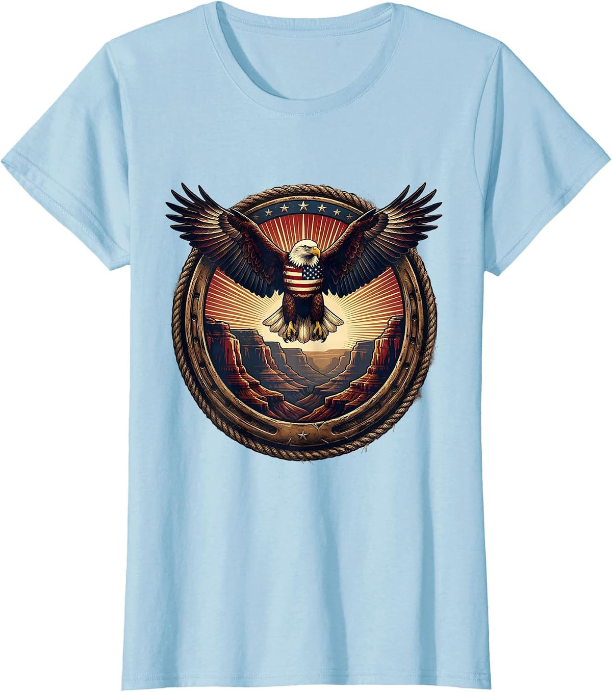 Eagle Soaring Over Canyon Ridge at Sunrise T-Shirt - Baby Blue