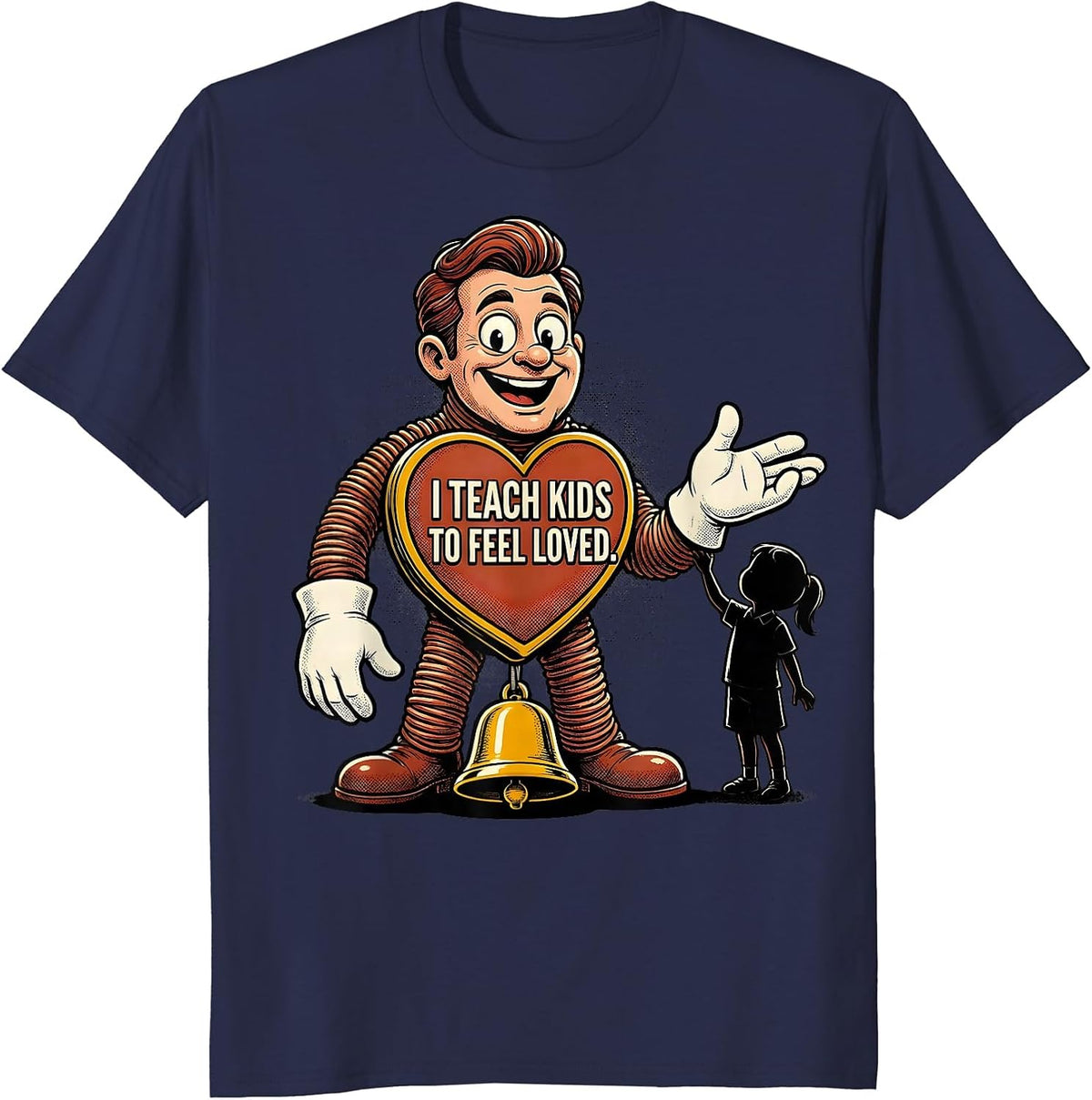 I Teach Kids To Feel Loved Retro Cartoon Teacher T-Shirt - Navy Blue