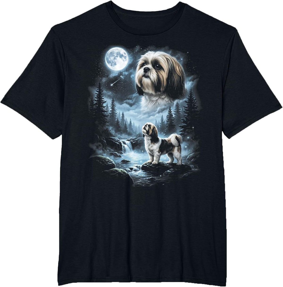 Shih Tzu Howling to the Moon Retro 90's Dog T-Shirt - Black