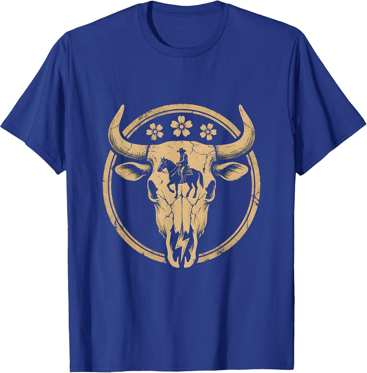 Cowboy Silhouette Riding Into Lightning Storm T-Shirt - Royal Blue