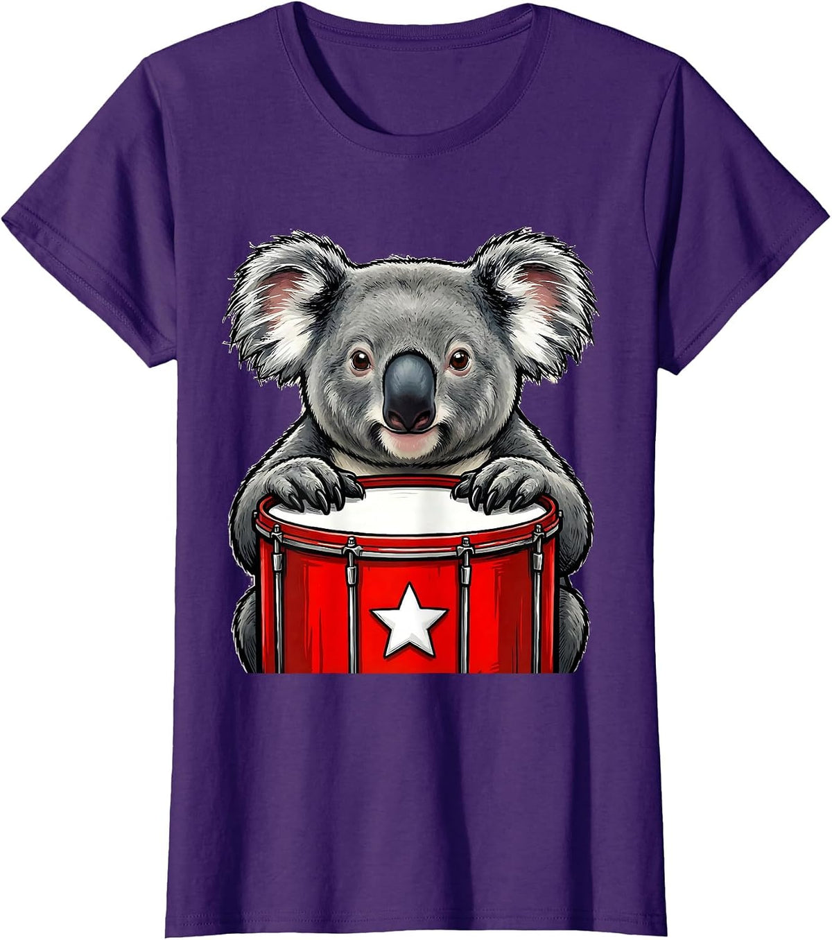 Women's Rounded Koala Red Christmas Drum Funny Animal Lover Gift T-Shirt - Purple