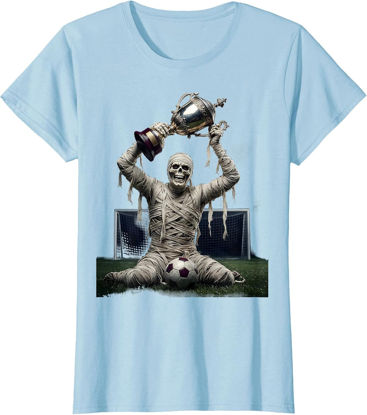 Mummy Soccer Trophy Dad Halloween Graphic T-Shirt - Baby Blue