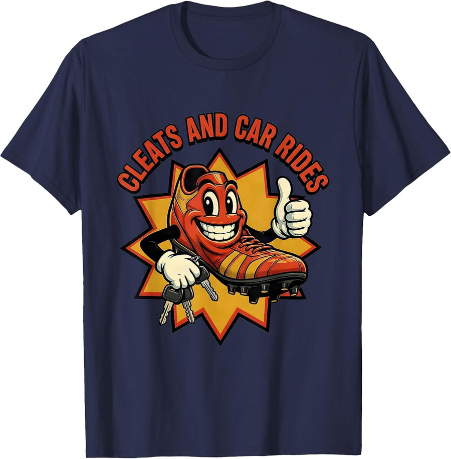 Cleats and Car Rides Soccer Dad Design T-Shirt - Navy Blue