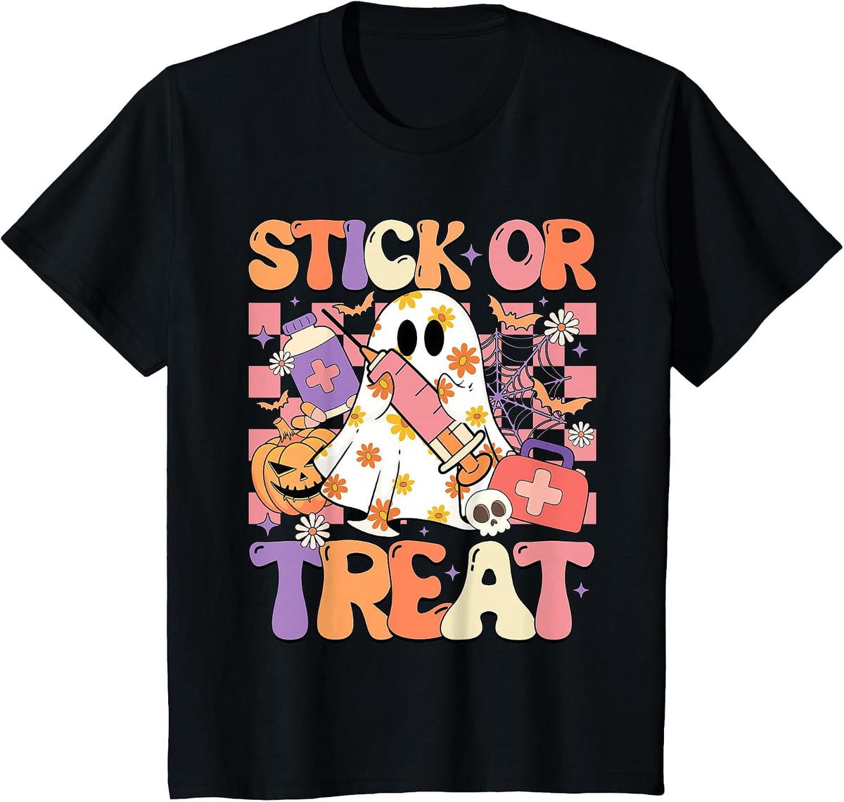 Stick Or Treat Phlebotomy Tech Syringe Trick Or Treat Day T-Shirt - Black