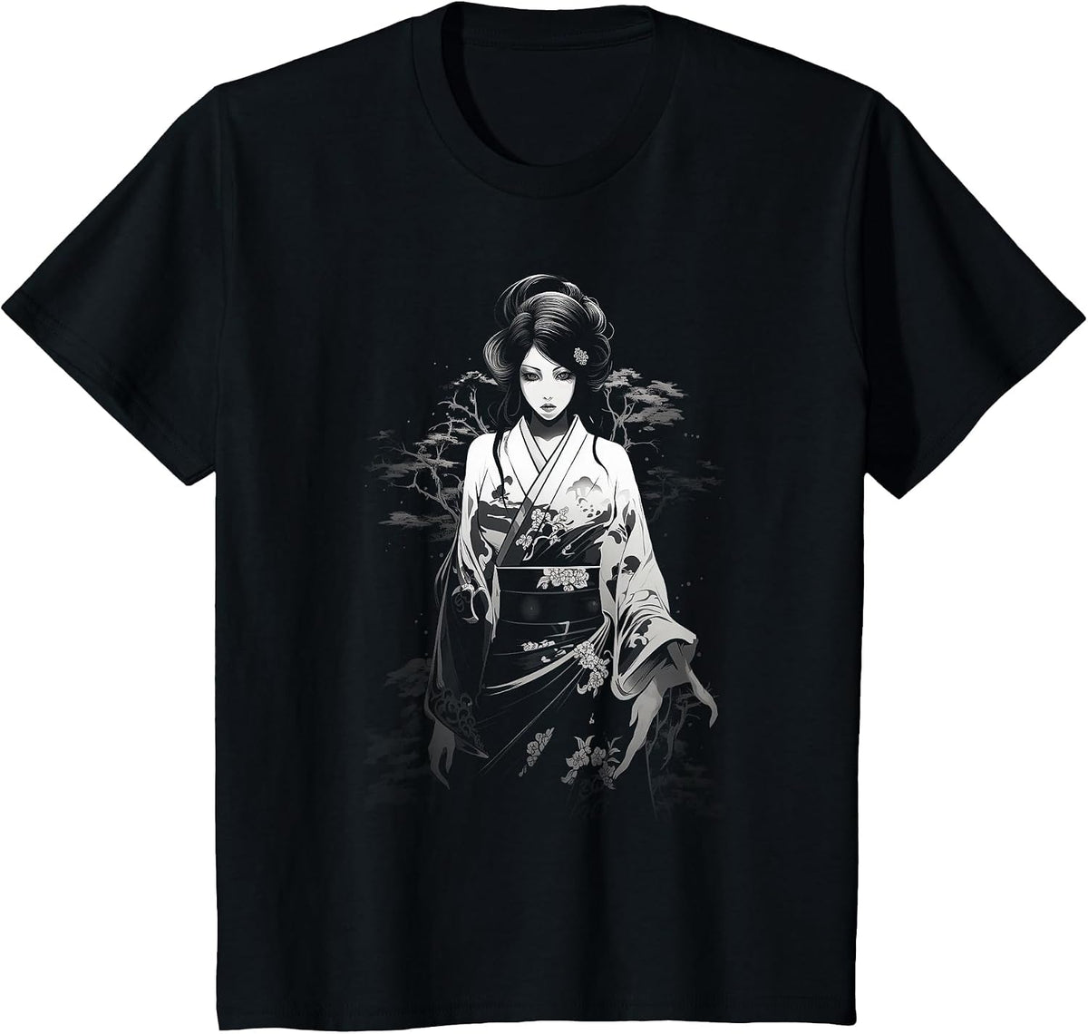 Japanese Cyberpunk Women Geisha T-Shirt - Black