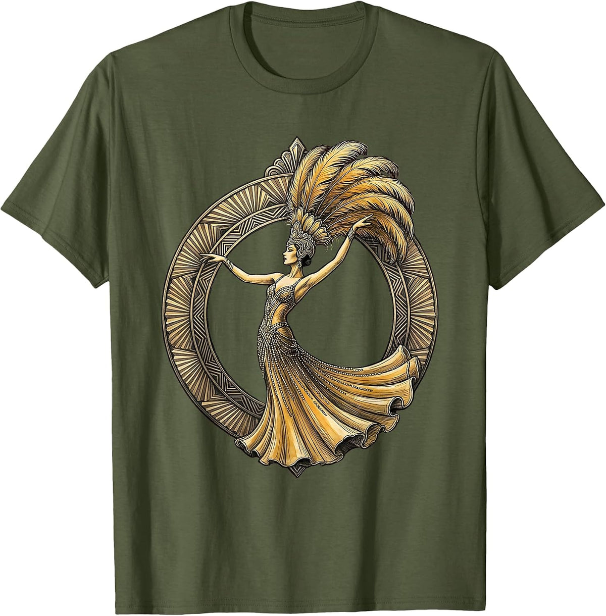 Men's Showgirl Silhouette Art Deco Archway Graphic T-Shirt - Olive Green
