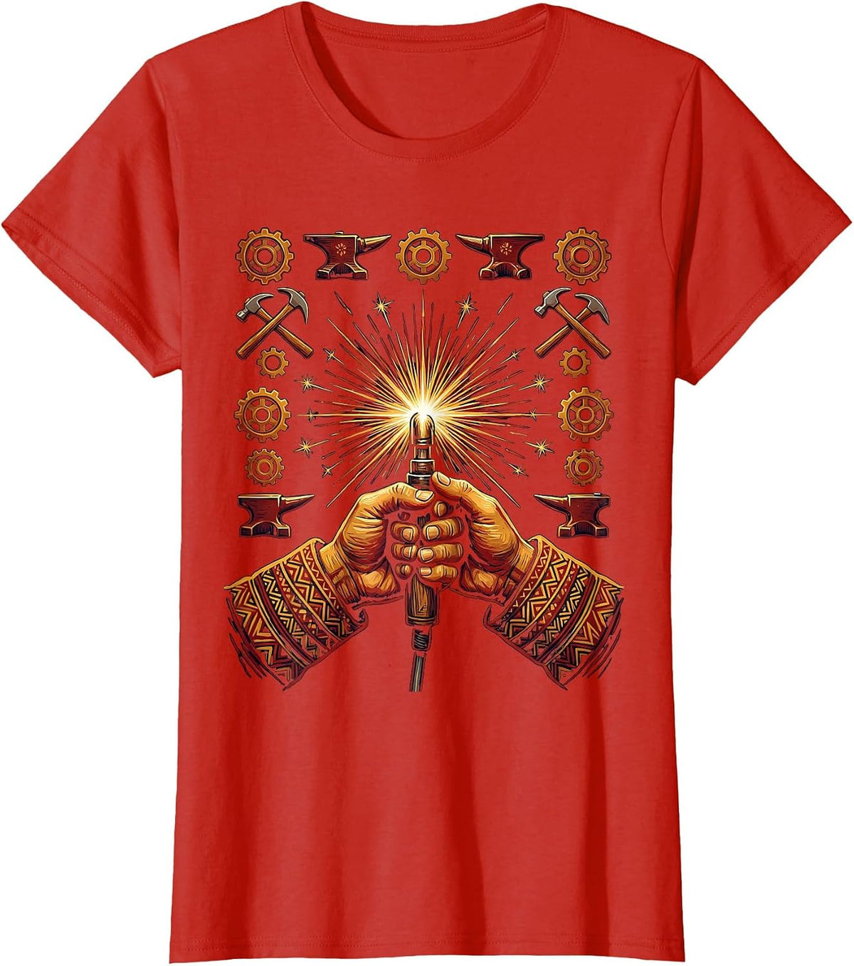 Milwaukee Welder Craftsman Sparks Dark Workshop T-Shirt - Red