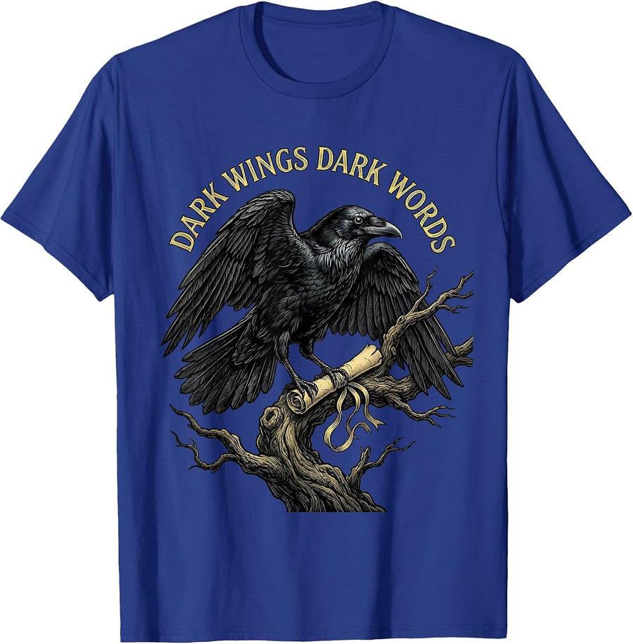 Dark Wings Dark Words Gothic Fantasy Design T-Shirt - Royal Blue