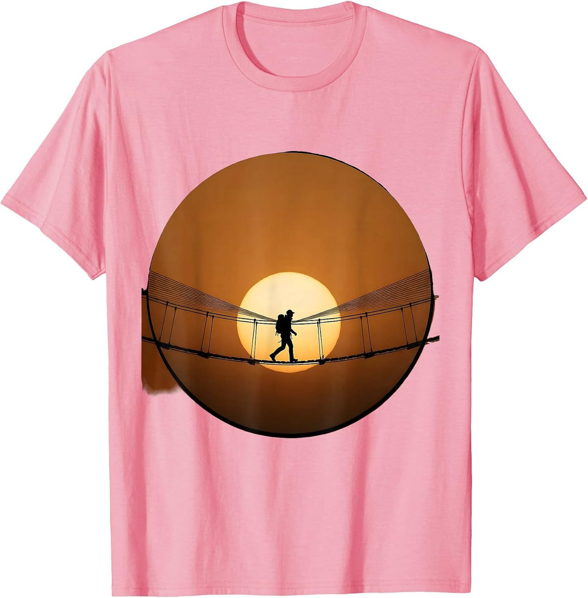 Men's Rope Bridge Hiker Sunset Adventure Graphic T-Shirt - Pink