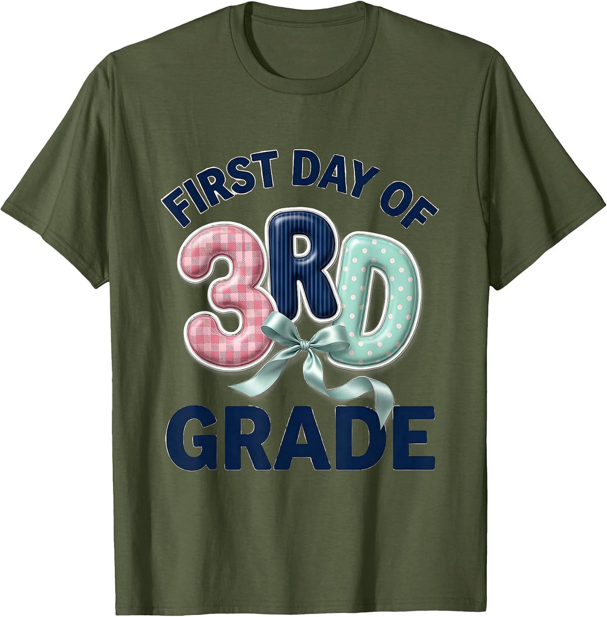 First Day Of 3rd Grade Coquette Bow Back To School Teacher T-Shirt - Olive Green