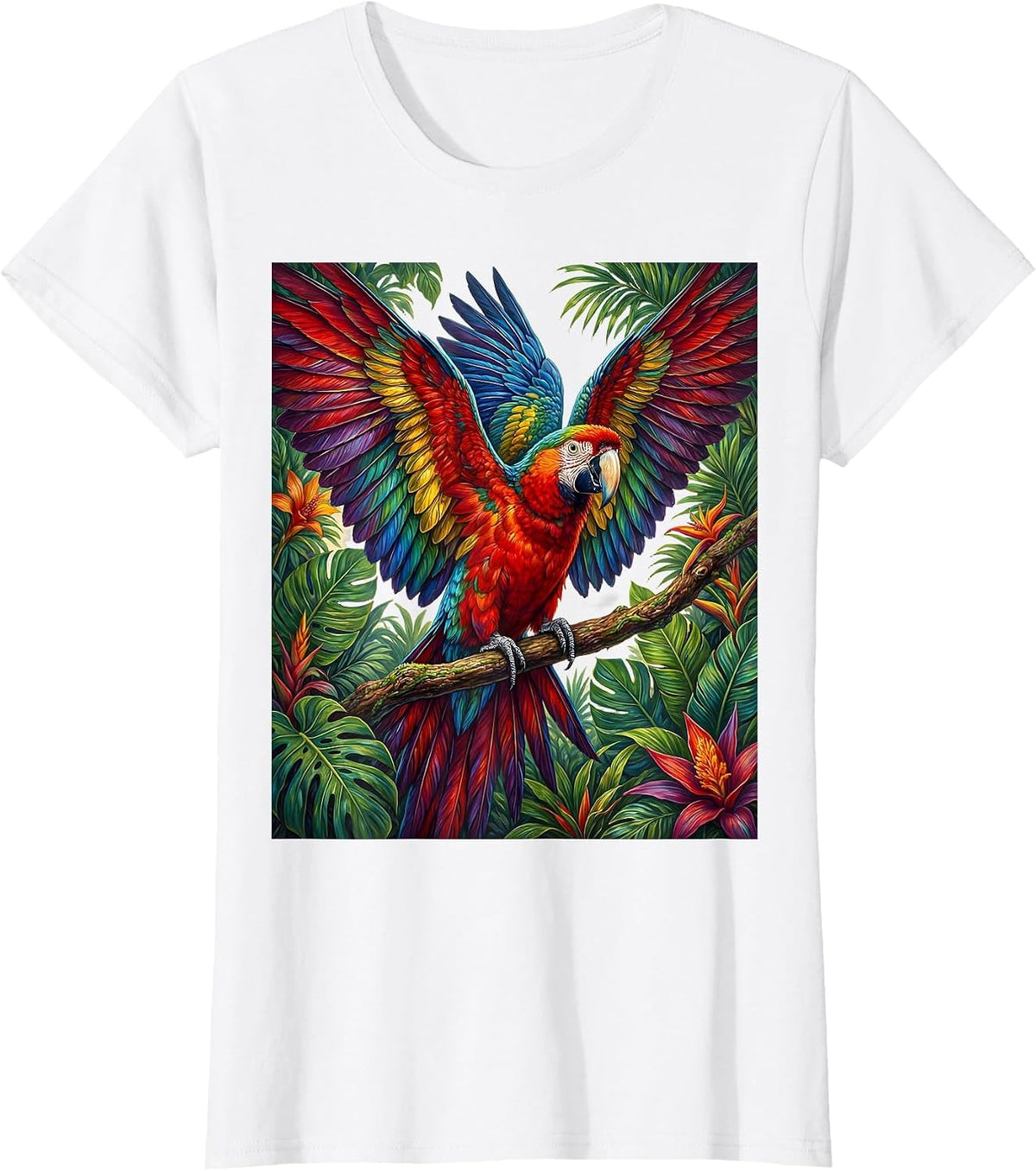 Mexican Macaw Parrot Tropical Canopy Design T-Shirt - White