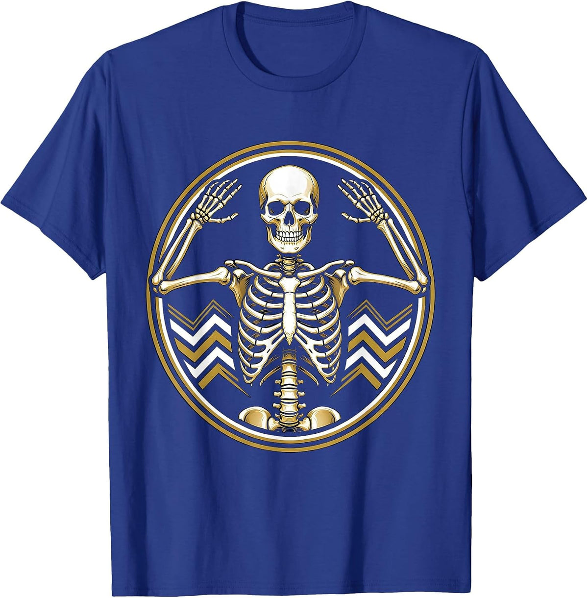 We Do Not Care Club Shrugging Skeleton T-Shirt - Royal Blue