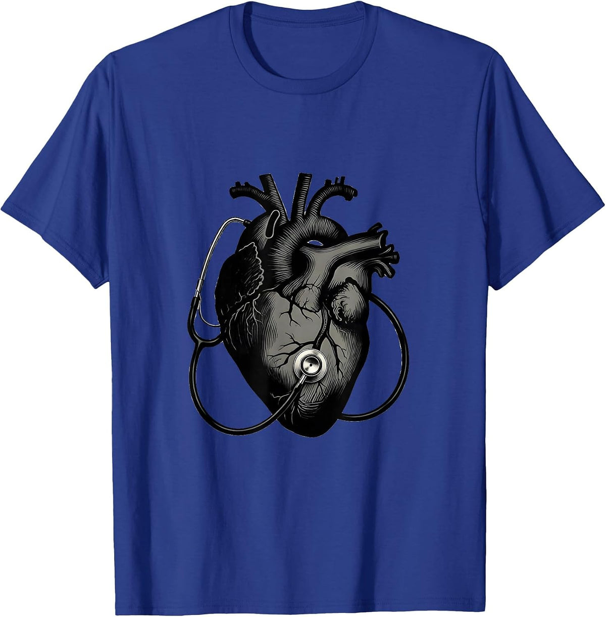 Men's Anatomical Heart Stethoscope Cardiac Nurse Medical T-Shirt - Royal Blue