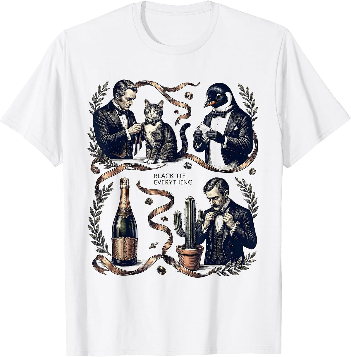 Men's Black Tie Everything Tuxedo Formal Humor Design T-Shirt - White