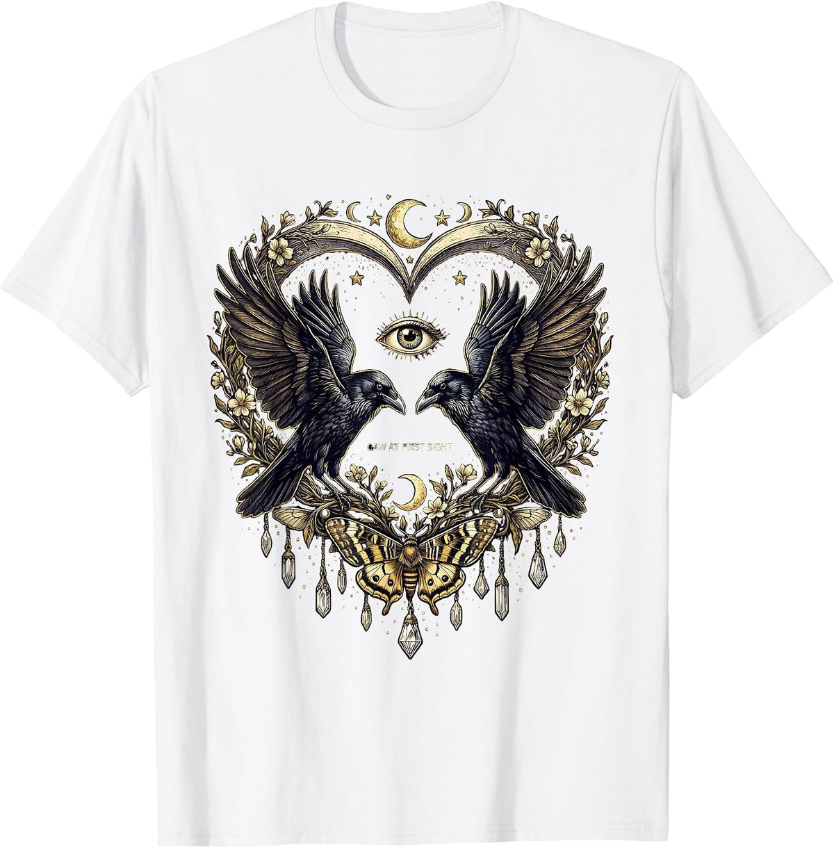 Men's Caw At First Sight Funny Crow Bird Design T-Shirt - White
