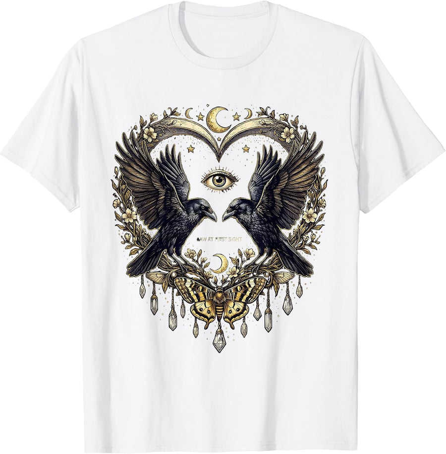 Men's Caw At First Sight Funny Crow Bird Design T-Shirt - White