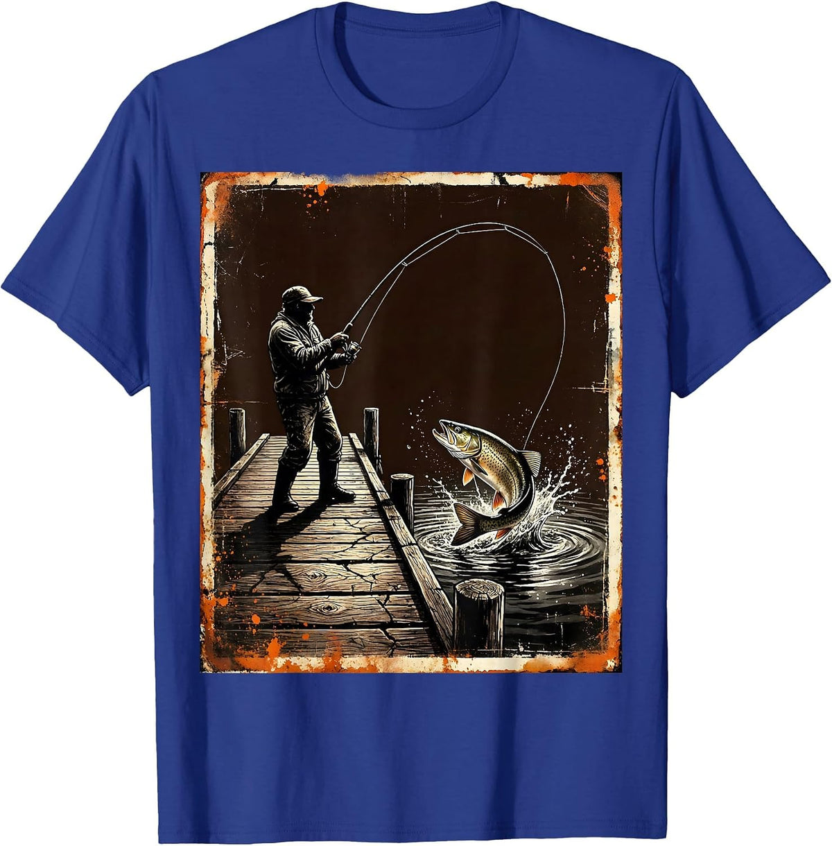 Fish Around and Find Trout Fisherman Dock T-Shirt - Royal Blue