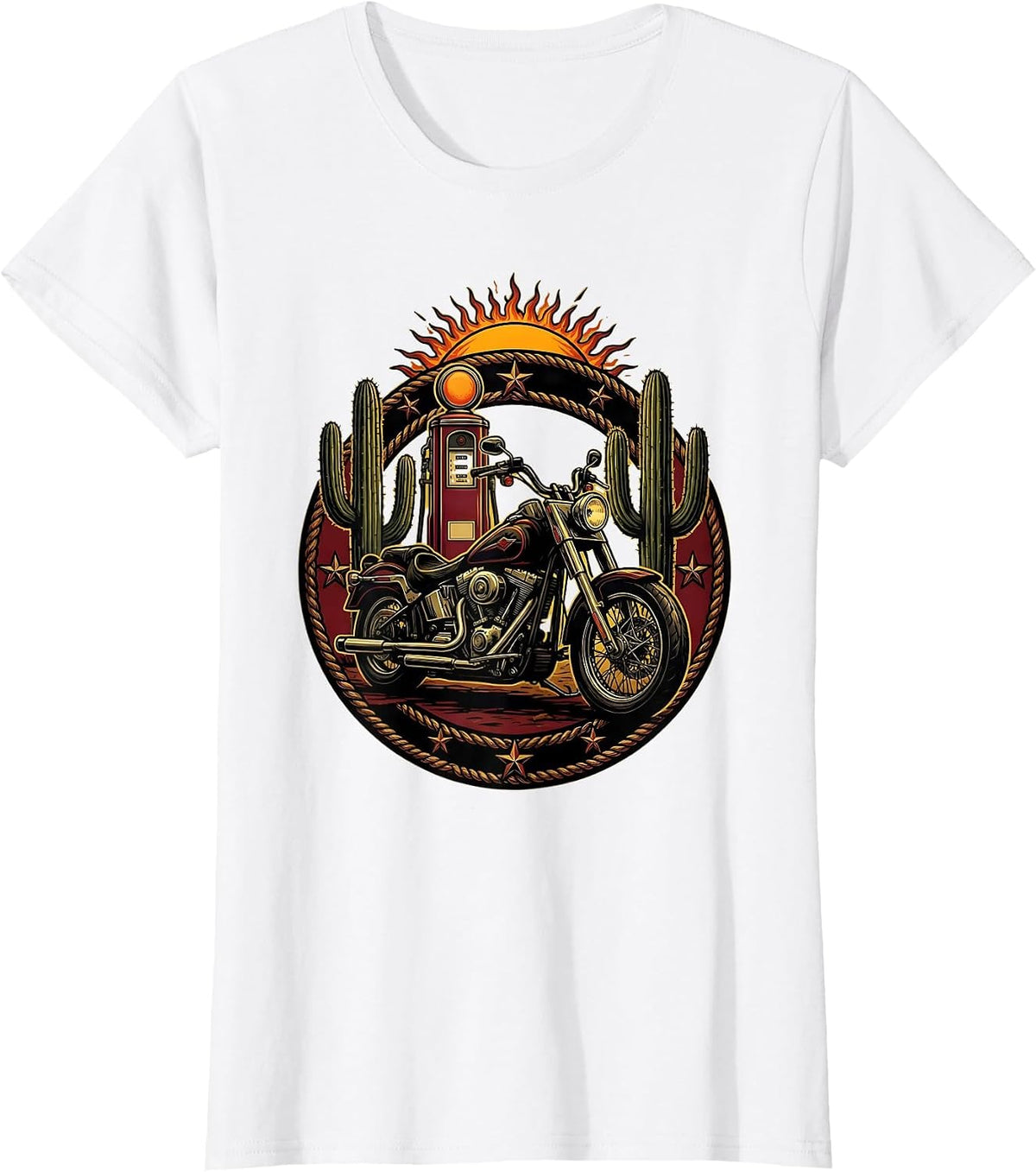Vintage Motorcycle Desert Gas Pump Graphic T-Shirt - White