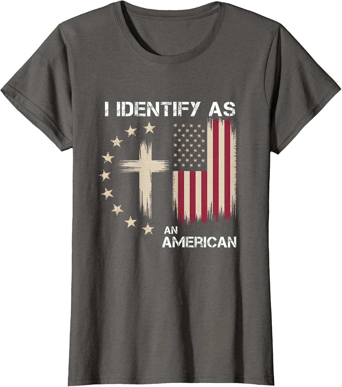 I Identify As an American Christian Patriotic Cross T-Shirt - Asphalt Grey