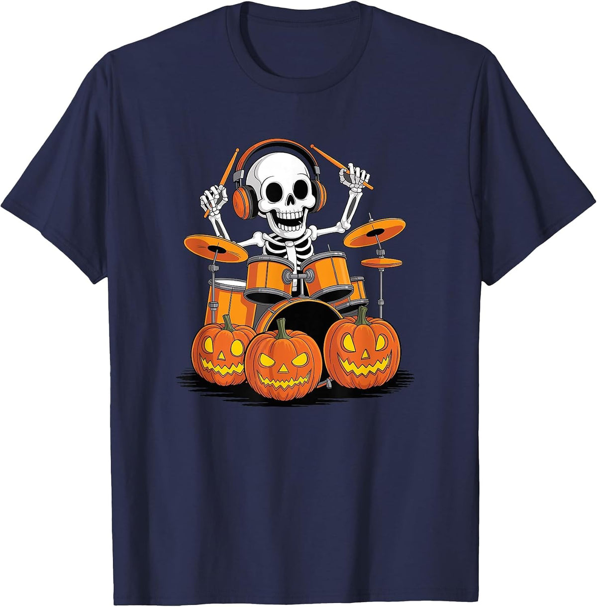 Halloween Skeleton Drumset Drum Drummer Drumming Drummers T-Shirt - Navy Blue