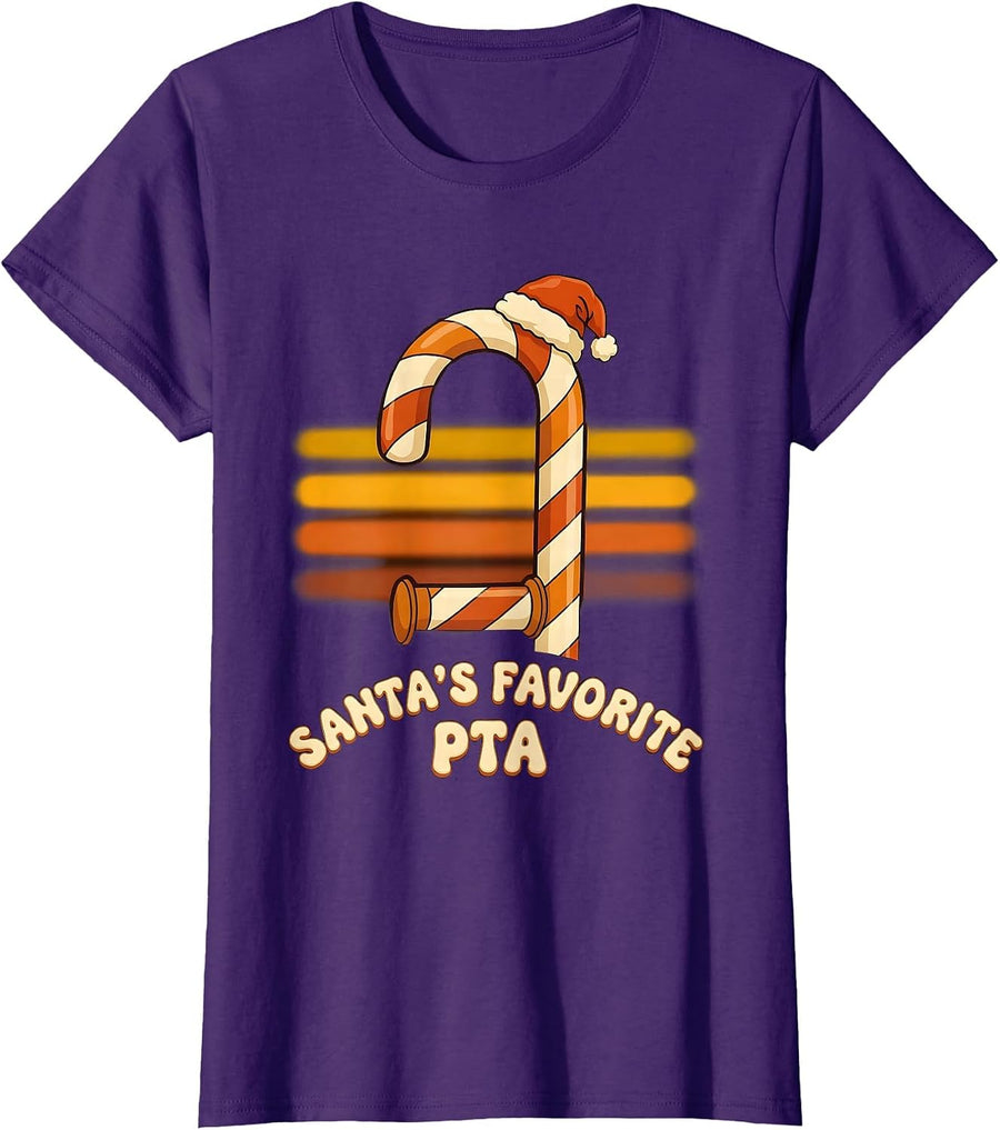 Women's Santa's Favorite PTA Retro 70s Physical Therapy Christmas T-Shirt - Purple