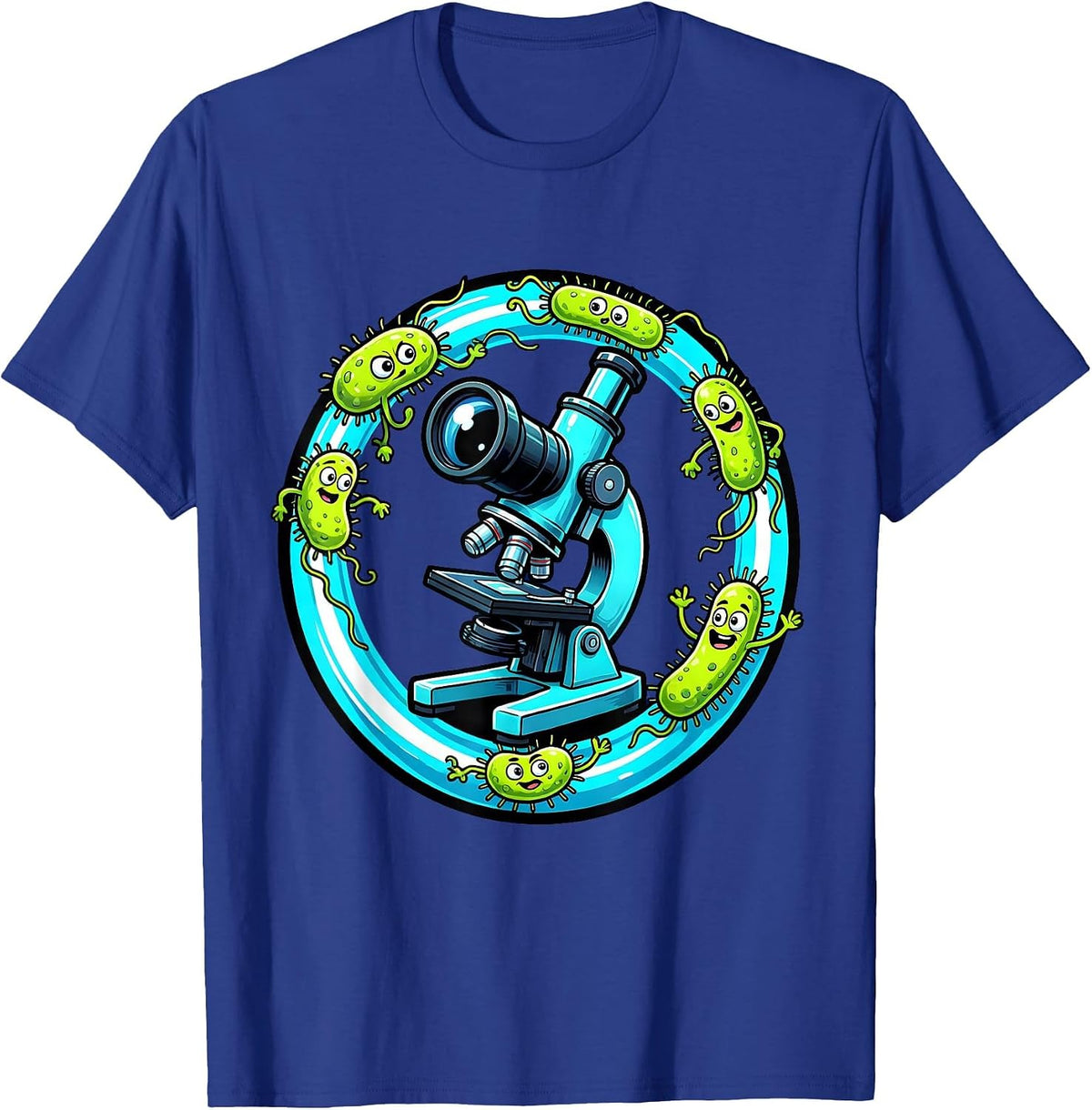 Men's Microscope Swirling Bacteria Medical Science Design T-Shirt - Royal Blue