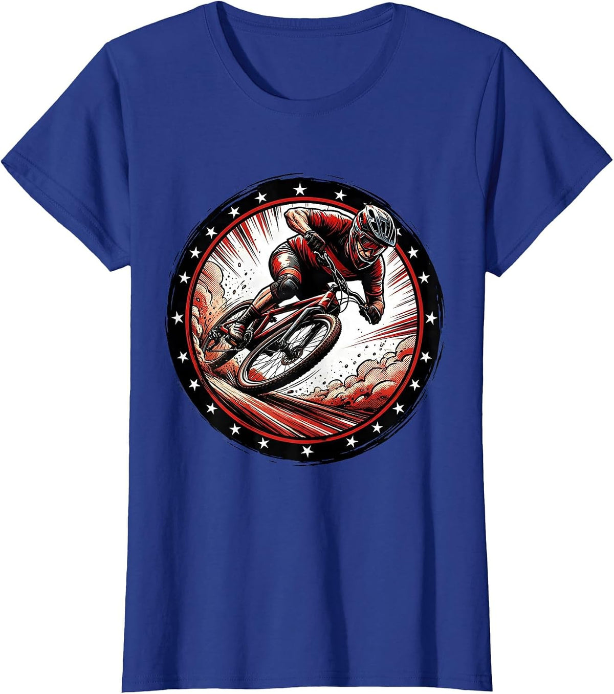 Women's Downhill Cyclist Racing Full Lean Graphic T-Shirt - Royal Blue
