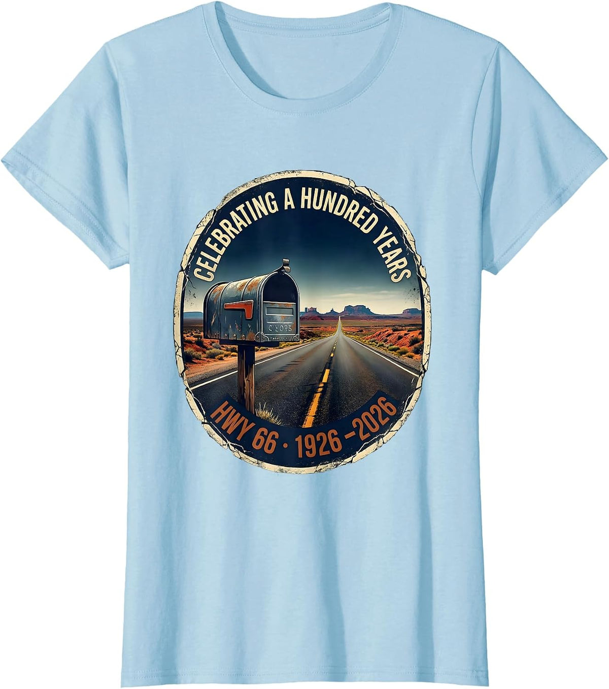 Women's Celebrating A Hundred Years Hwy 66 Vintage T-Shirt - Baby Blue