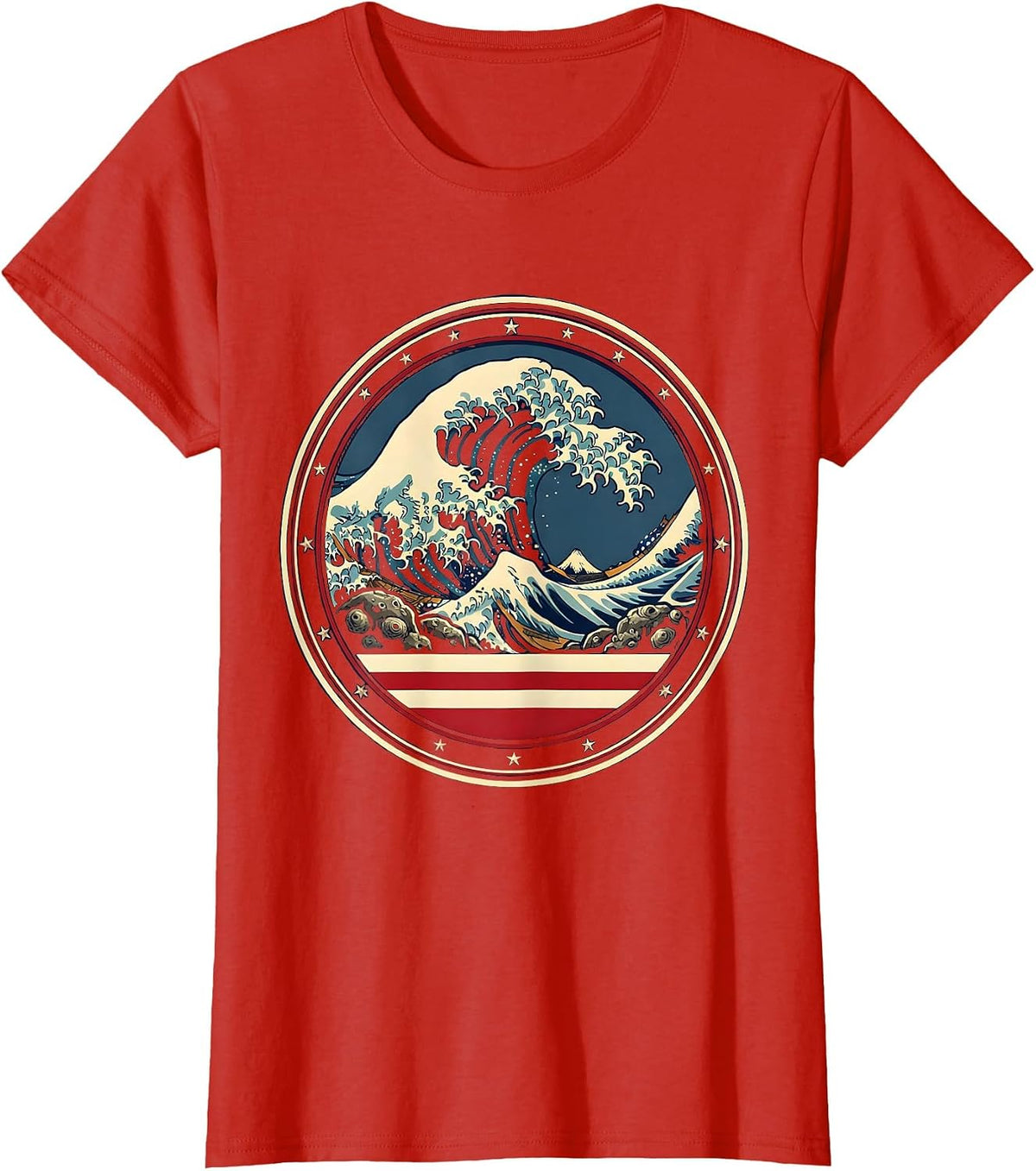 Surf Wave Curling Over Rocky Coastline T-Shirt - Red