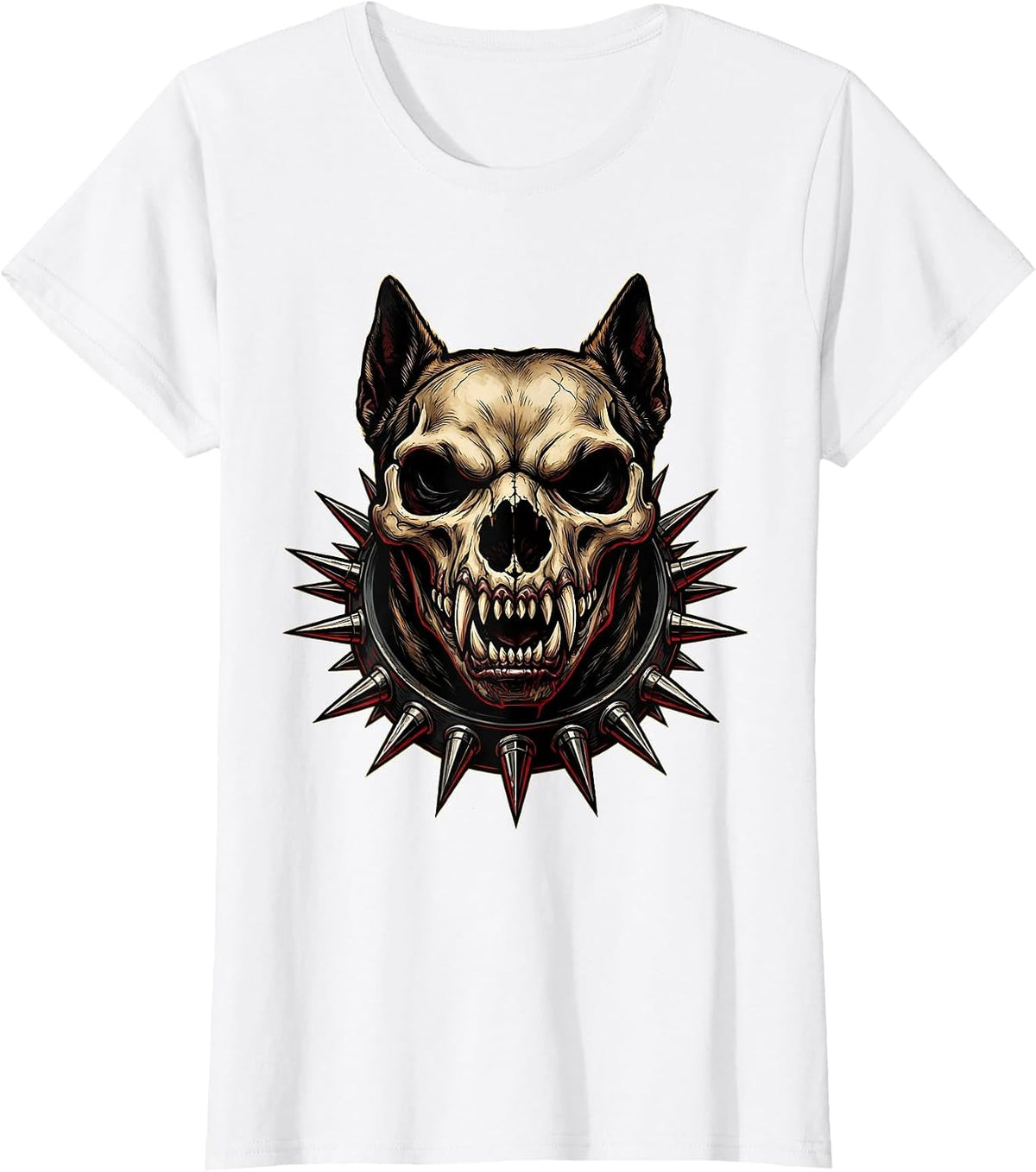 Punk Snarling Spiked Collar Dog Graphic T-Shirt - White