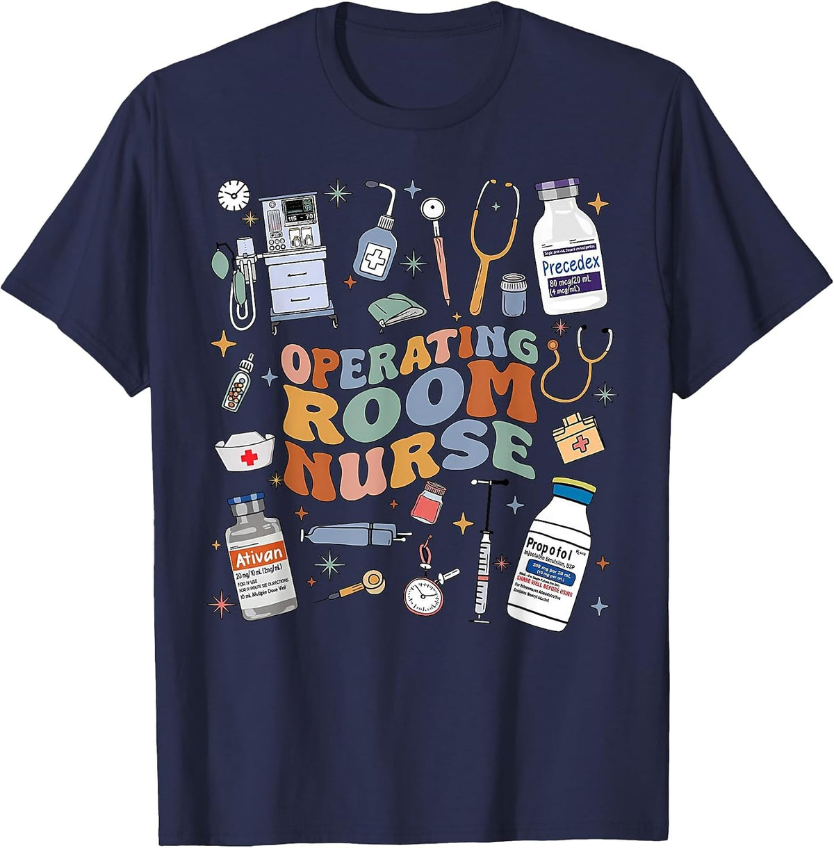 Retro Groovy Operating Room Nurse OR Nursing School Medical T-Shirt - Navy Blue